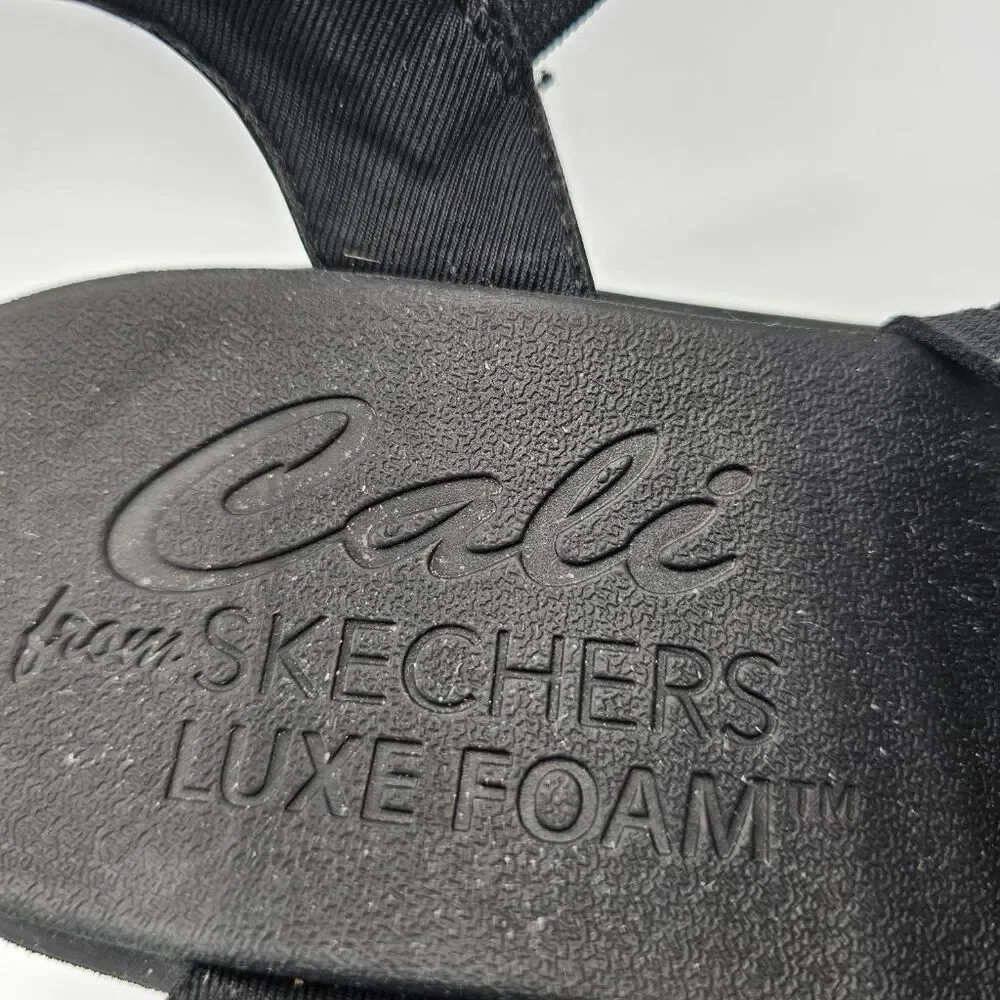 Cali Skechers Luxe Foam Womens Black Strappy Wedge Sandals Slingback whimsigoth